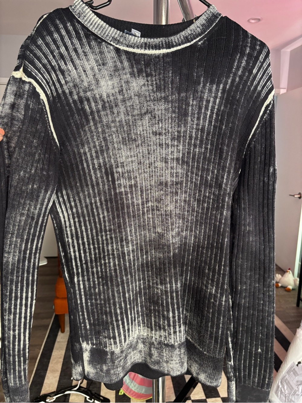 Diesel Black and White Ribbed Crewneck Sweater